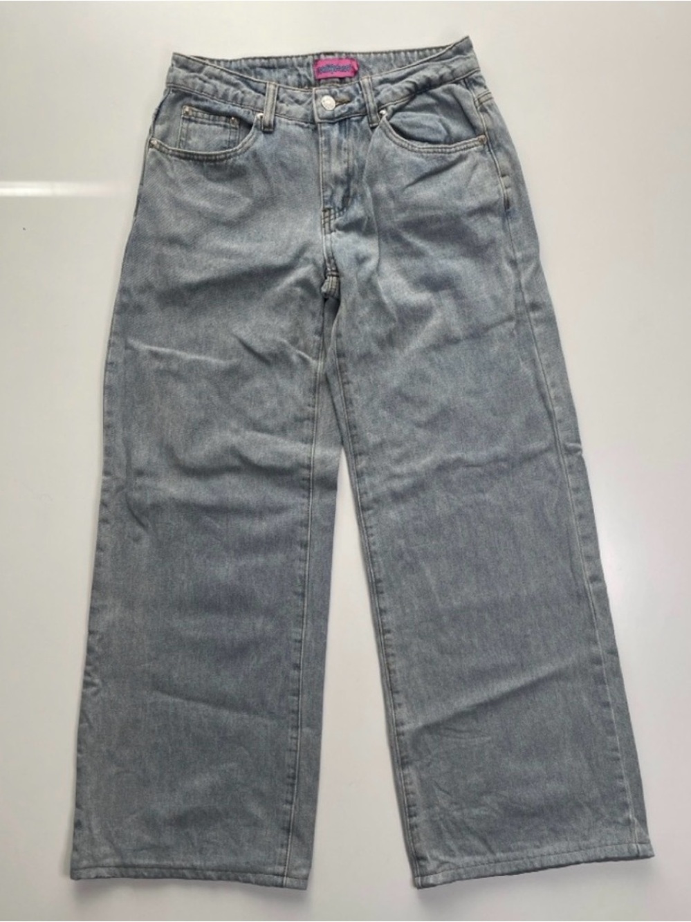 EDIKTED Wide Leg Jeans Womens XS (25x27.5) Blue Denim Light Wash Mid Straight